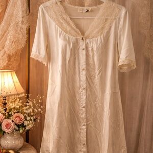 jcpenney Ivory Lace-Trim Button-Front Nightgown